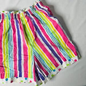 Vintage 80s New Moves Polka Dot Trim Colorful Striped Picnic Shorts Sz S 7/8
